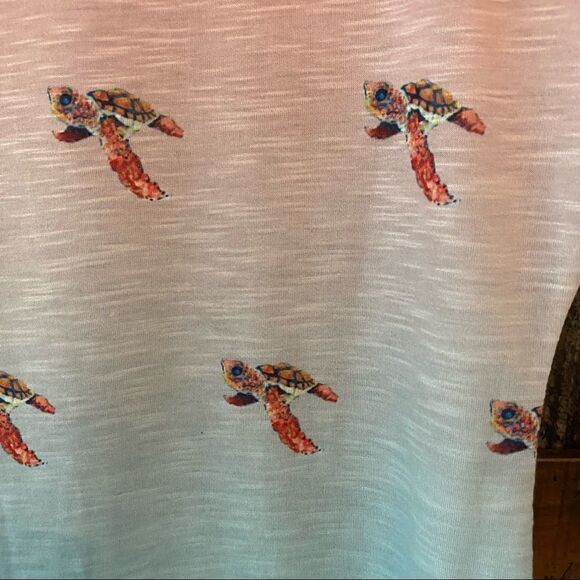 Leoma Lovegrove Sz M Orange Green Swimming Turtle Design Long Sleeve T-Shirt - Picture 6 of 10